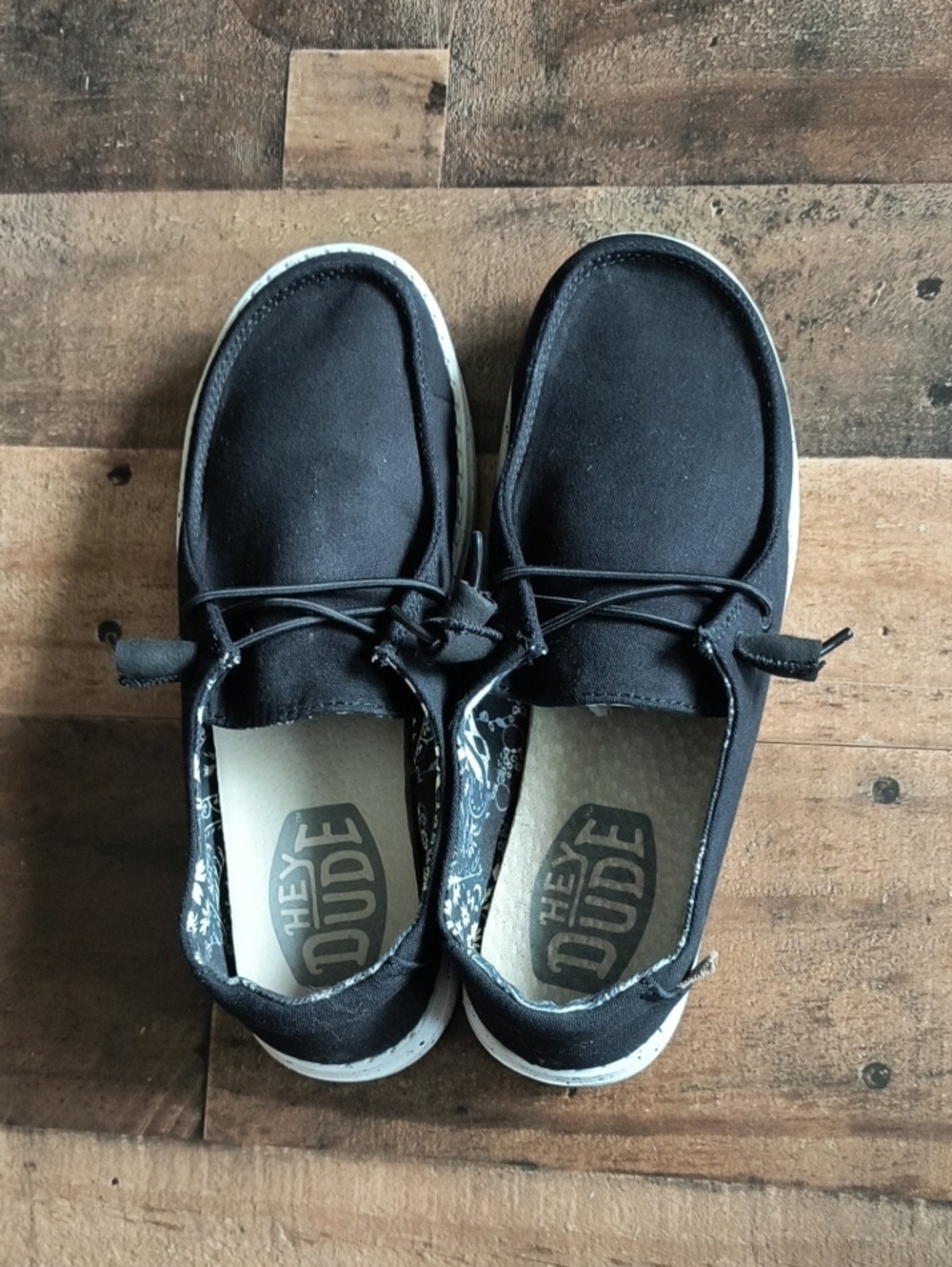 Hey Dude Black Canvas Slip On Flat Shoes Sz 7 Women